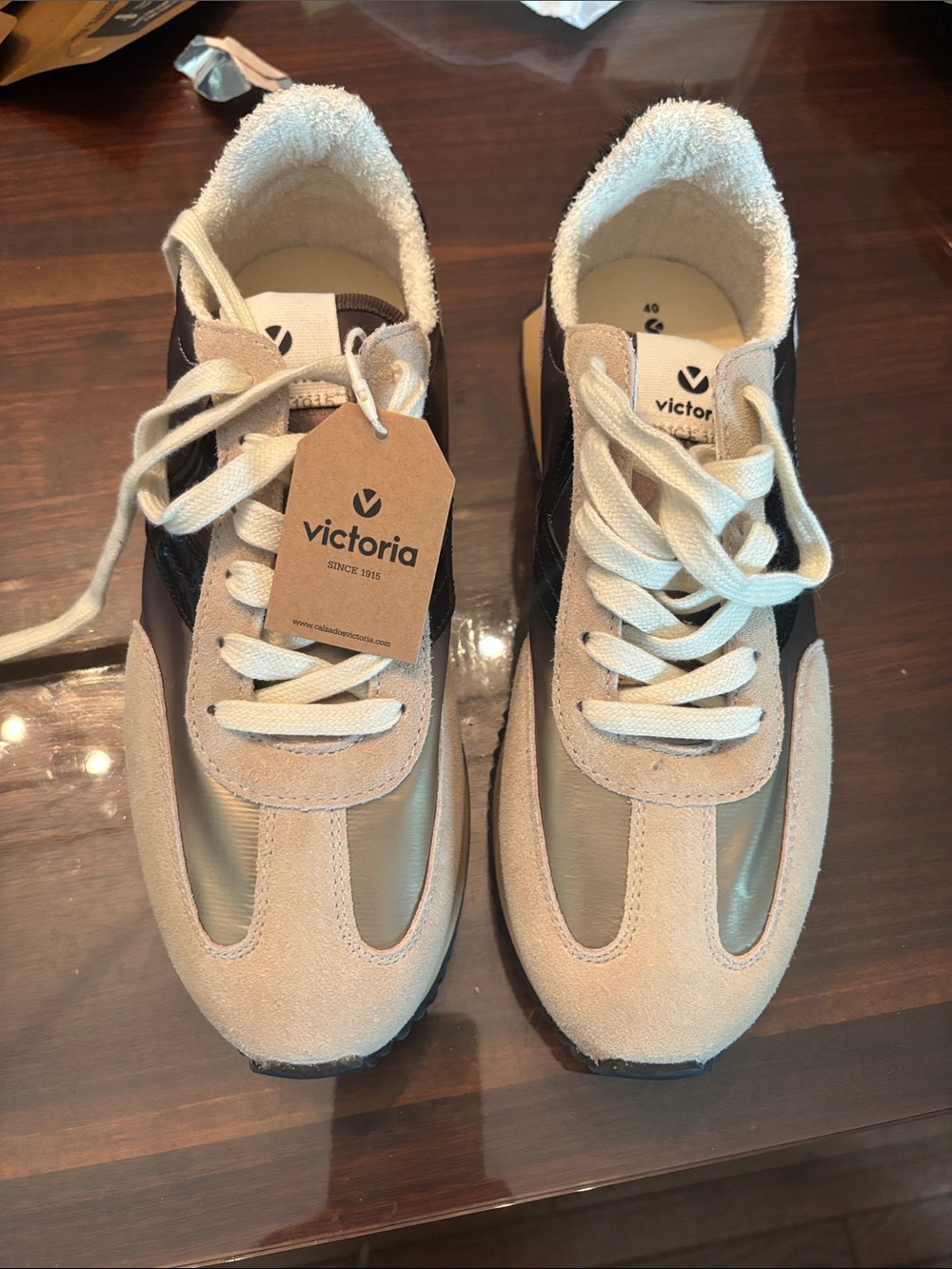 Beige and Black Retro Runner Sneakers for Women